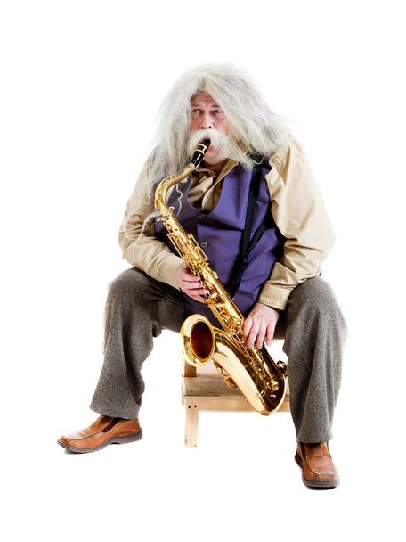 Old saxophonist - 写真・画像