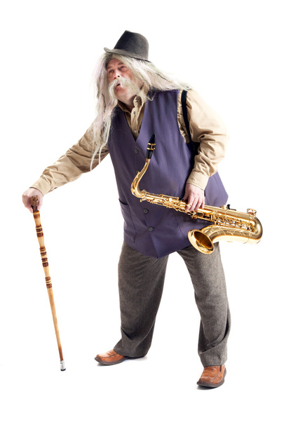 saxophonist with a cane - Foto, afbeelding