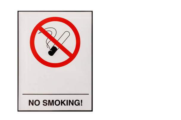 žádná známka kouření s nápisem na šedé nálepce, izolovaná na bílém pozadí. - Fotografie, Obrázek