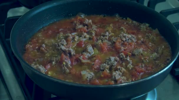 Spaghetti with bolognese sauce, the composition of meat fach, tomatoes, olive oil, herbs, and spaghetti with durum wheat. - Footage, Video