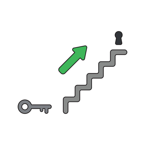Conceito de ícone vetorial de escadas com tecla e seta mostrando fechadura
 - Vetor, Imagem