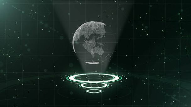 digitaler Datenglobus - abstrakte Illustration einer wissenschaftlichen Technologie. Datennetzwerk. den Planeten Erde auf drei Schleifen umkreist. 3d. Nahaufnahme. Kopierraum. - Foto, Bild