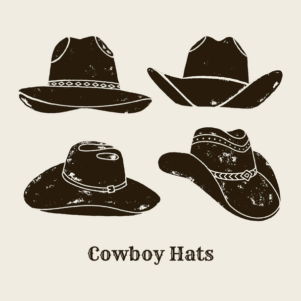 Vektor szett különböző cowboy kalap sziluettje - Vektor, kép