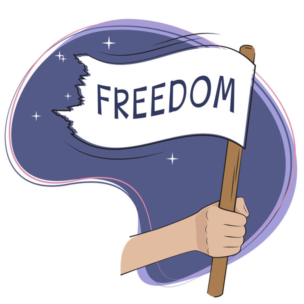 hand holding a torn flag with the inscription freedom - Vector, Image