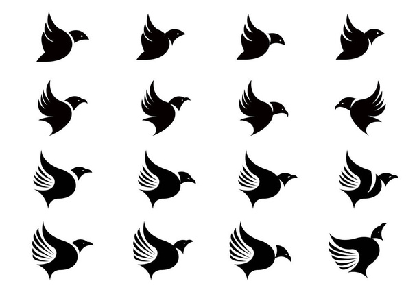 Векторная коллекция силуэтов летающих птиц
 - Вектор,изображение