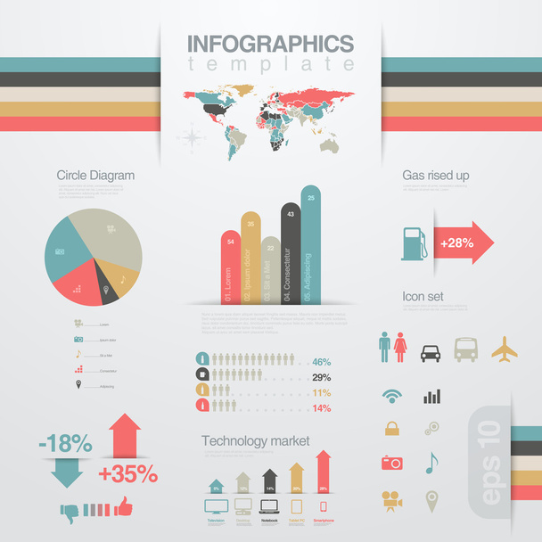 infographics Tervezősablon elemet. üzleti jelentés. pénzügyi statisztikák. grafikon, diagram, diagram megoldásnak. vektor. szerkeszthető. - Vektor, kép
