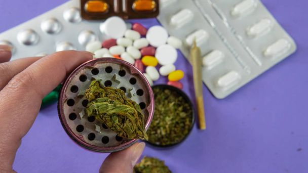 Concepto de medicina herbal con marijuna medicinal
.  - Foto, Imagen