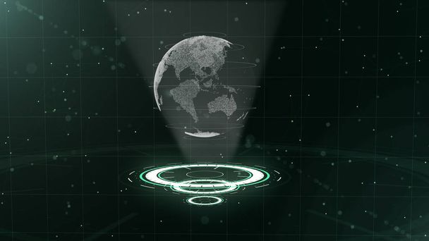 Digital data globe - abstract illustration of a scientific technology (en inglés). Red de datos. Alrededor del planeta tierra en tres círculos de bucle. 3D. De cerca. espacio de copia
. - Foto, imagen