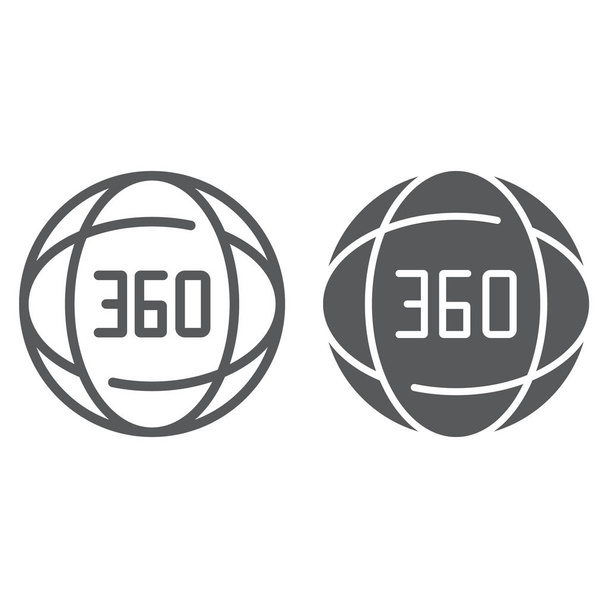 Ligne à 360 degrés et icône de glyphe, angle et vue, signe rotatif, graphiques vectoriels, un motif linéaire sur un fond blanc
. - Vecteur, image
