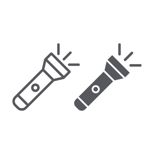 Ligne de lampe de poche et icône de glyphe, lumière et lampe, panneau de torche, graphiques vectoriels, un motif linéaire sur un fond blanc
. - Vecteur, image