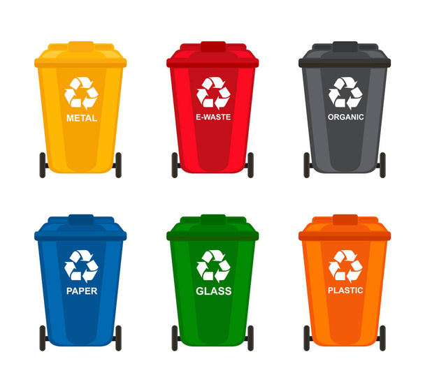 ゴミ箱廃棄物を選別するためのゴミ箱。設定。ベクトルストックイラスト - ベクター画像