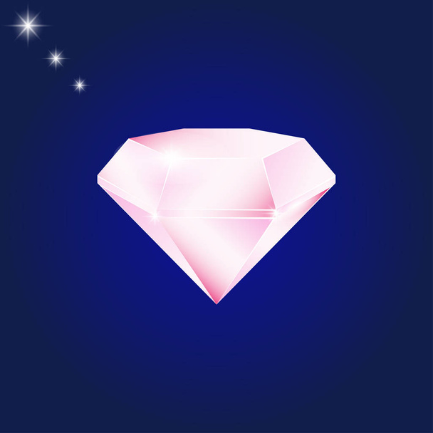 Bright pink diamond on a dark blue background - Vector, Image