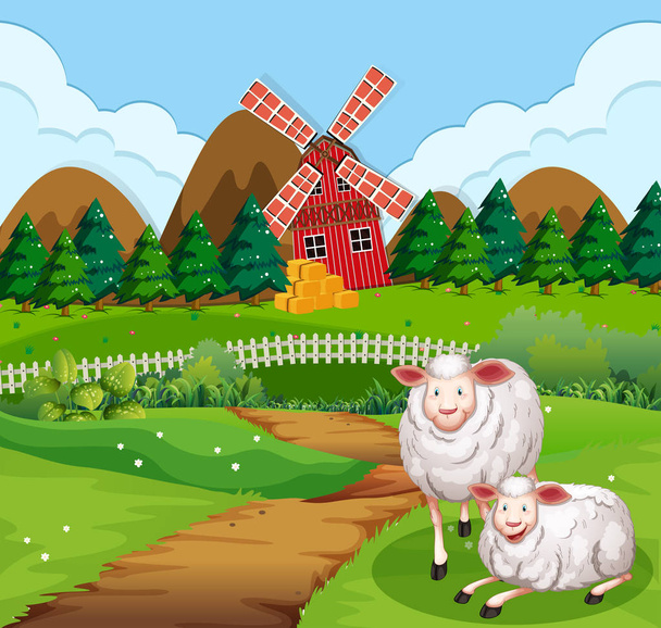 Вівці на стежці біля ферми
 - Вектор, зображення