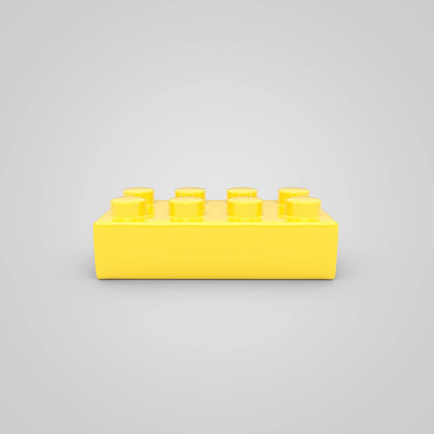 Cihla stavební blok žlutá hračka pro děti. 3D vykreslení barevný blok izolovaných na bílém pozadí. - Fotografie, Obrázek