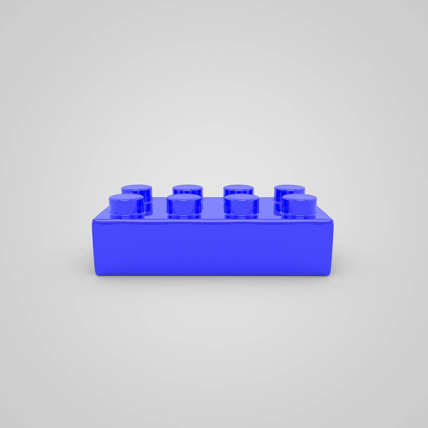blauer Spielzeugbaustein für Kinder. 3D-Darstellung Farbblock isoliert auf weißem Hintergrund. - Foto, Bild