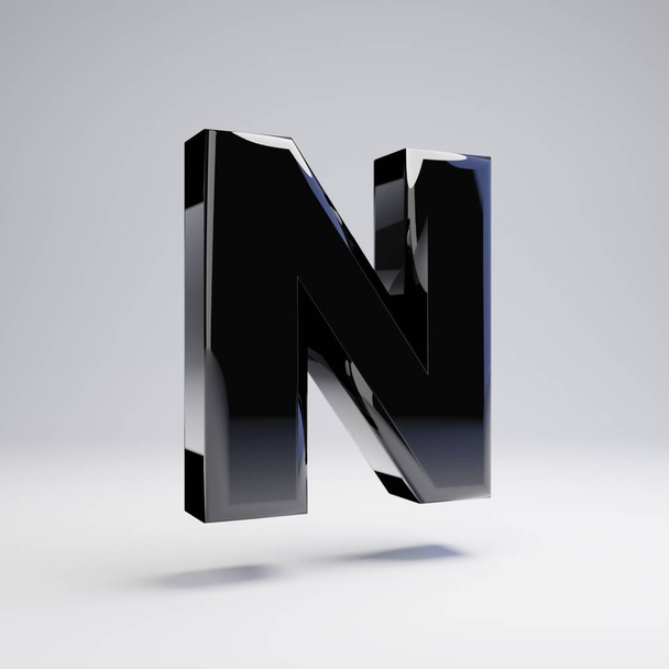 Térfogatos fényes fekete nagybetű N elszigetelt fehér alapon. 3D renderelt ábécé. Modern betűtípus banner, poszter, borító, logo design template elem. - Fotó, kép