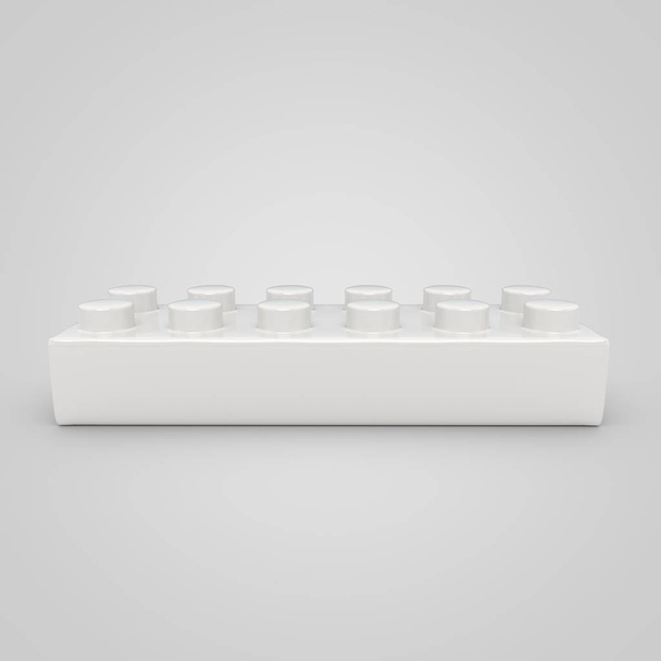 Άσπρο παιχνίδι τούβλο μπλοκ δόμησης για τα παιδιά. 3D καθιστούν χρώμα μπλοκ που απομονώνονται σε λευκό φόντο. - Φωτογραφία, εικόνα