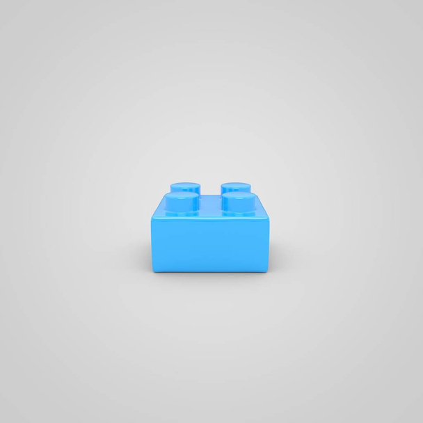 Блакитна іграшкова будівельна блокова цегла для дітей. 3D кольоровий блок візуалізації ізольовано на білому тлі
. - Фото, зображення