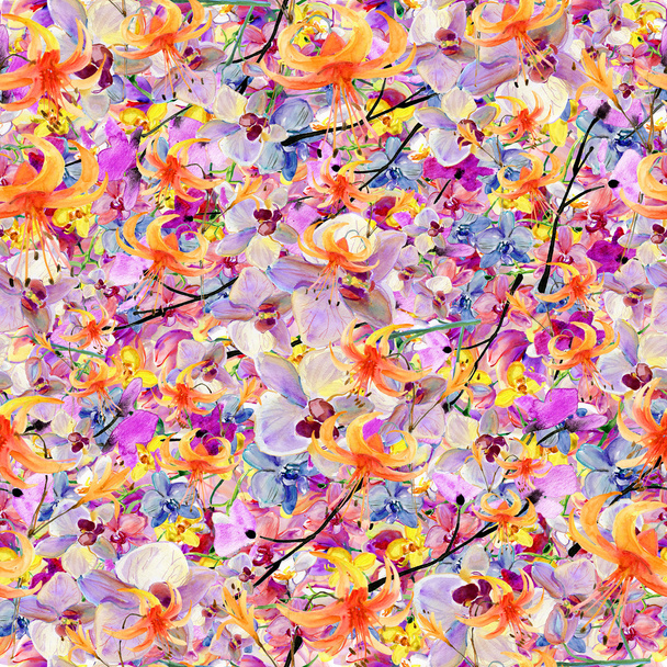 Барвисті орхідеї квіти, акварельні безшовні ілюстрації
 - Фото, зображення