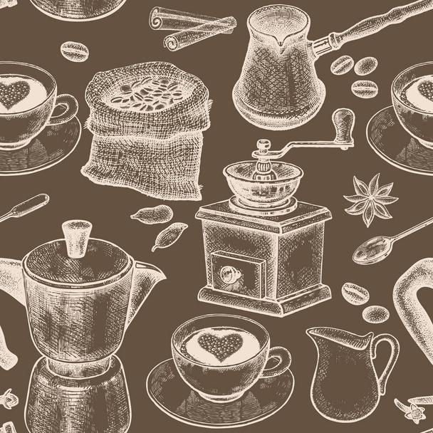 Seamless pattern is all about coffee. - Vector, Image