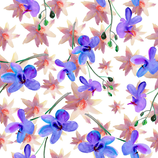 Orchid flowers. watercolor pattern - 写真・画像