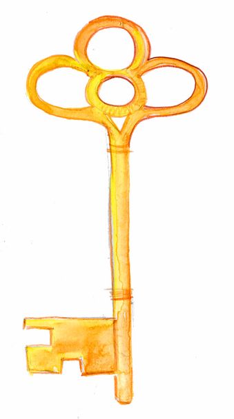 Skeleton key. isolated on white. watercolor - Photo, Image