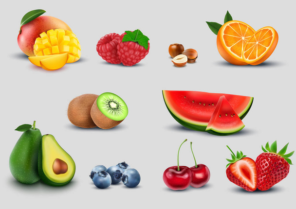 conjunto de frutas sobre fondo blanco
 - Vector, imagen