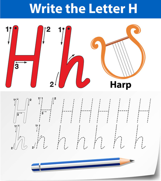 Letra H rastreando planilhas do alfabeto
 - Vetor, Imagem