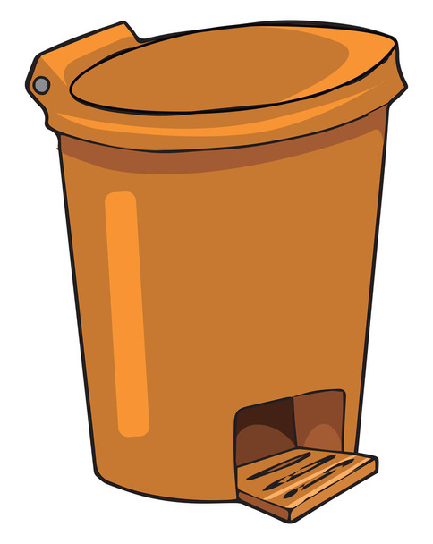 Plastikowy pojemnik na śmieci w kolorze pomarańczowym z pojemnosem do otwarcia wargi przez rysunek lub ilustrację koloru wektora stóp  - Wektor, obraz