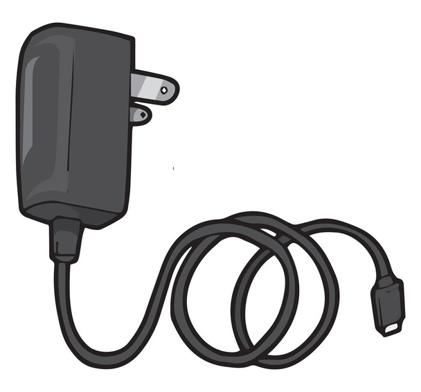 Мобільний зарядний пристрій чорного кольору з довгим кабелем для підключення до телефону Векторний кольоровий малюнок або ілюстрація
  - Вектор, зображення