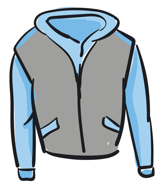 A comfortable blue jacket with gray outfit and two pockets in it vector color drawing or illustration - Vector, Image