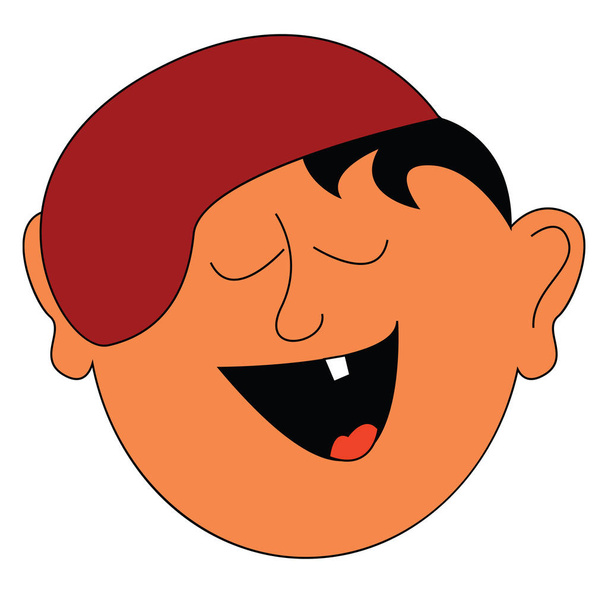 Un petit garçon riant à haute voix montrant son dessin ou illustration de couleur simple petit vecteur de dent
 - Vecteur, image