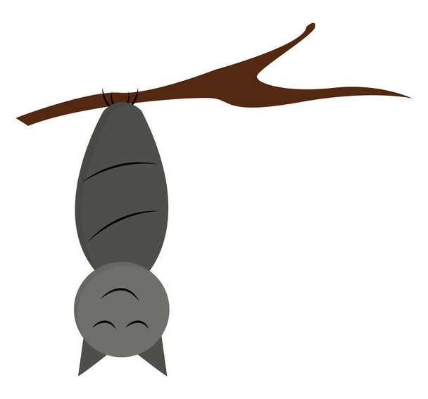 Cartoon bat hanging upside down in the branch of a tree vector o - Vector, Image