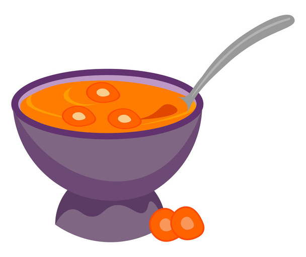 Painting of a giant purple bowl filled with carrot soup vector o - Vector, Image