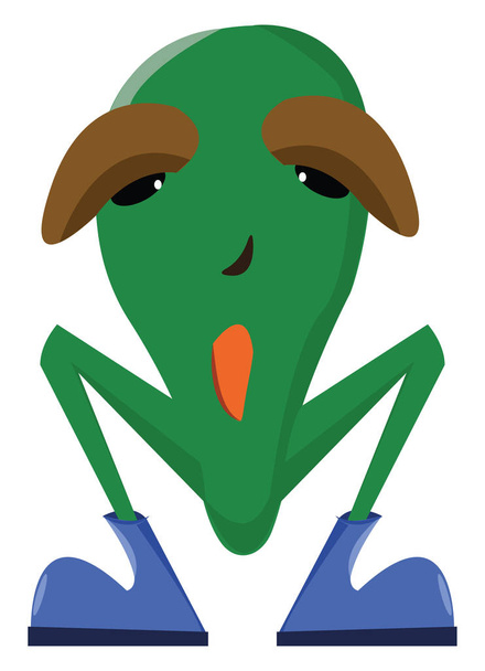 Cartoon Green monster in een squat positie met blauwe schoenen vector - Vector, afbeelding
