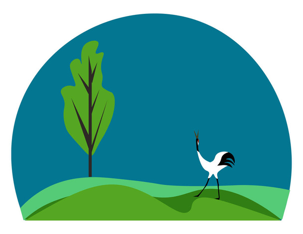 Portrait of a Japanese crane bird vector or color illustration - Vector, Image