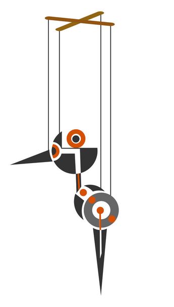 Cartoon picture of marionette birds  vector or color illustratio - Vektor, Bild
