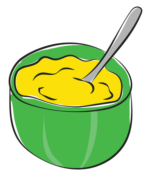 Cartoon giant green bowl filled with mashed potatoes vector or c - Vector, Image