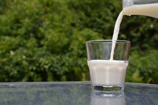 Milch in ein Glas gießen - Foto, Bild
