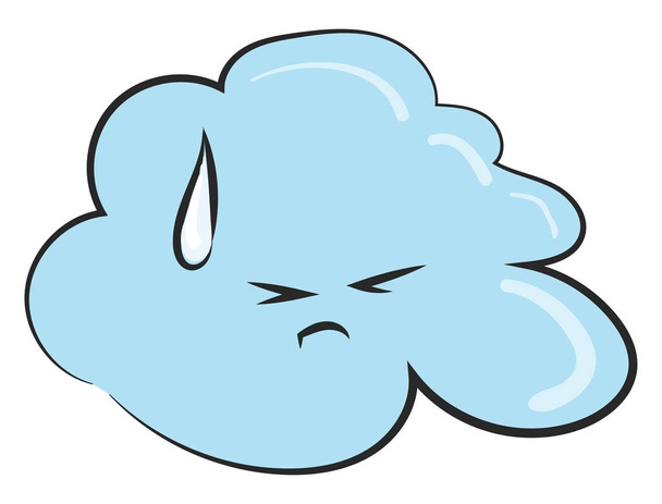 Emoji de una triste nube de color azul sobre un fondo blanco aislado
 - Vector, Imagen