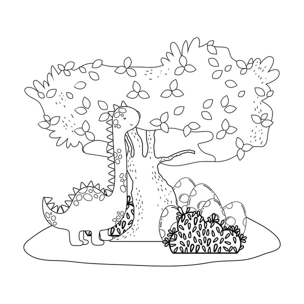 lindo apatosaurio con árbol en el paisaje
 - Vector, Imagen
