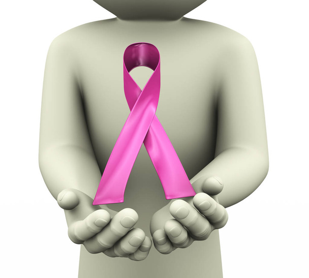 3d hand holding pink breast cancer ribbon - Foto, imagen