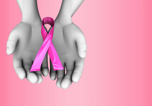 3d hand breast cancer pink ribbon - Foto, imagen