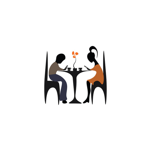 Paar in einem Café-Vektor oder Farbabbildung - Vektor, Bild