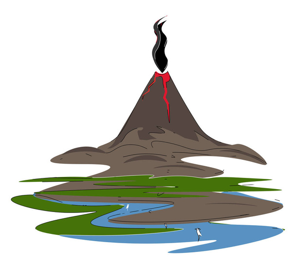An active volcano vector or color illustration - Vector, Image