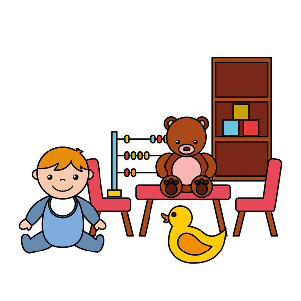 chłopiec dziecko Kaczor niedźwiedź Abacus zabawka - Wektor, obraz
