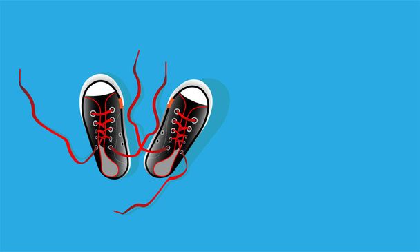Zapatilla textil par con puntera de goma y cordones sueltos. Zapatos de adolescentes patinadores modernos. Aislado sobre fondo azul
. - Vector, Imagen