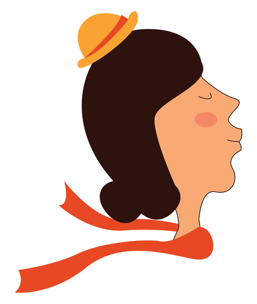 Retrato de una joven con un pequeño sombrero naranja aislado en el blanco
 - Vector, Imagen
