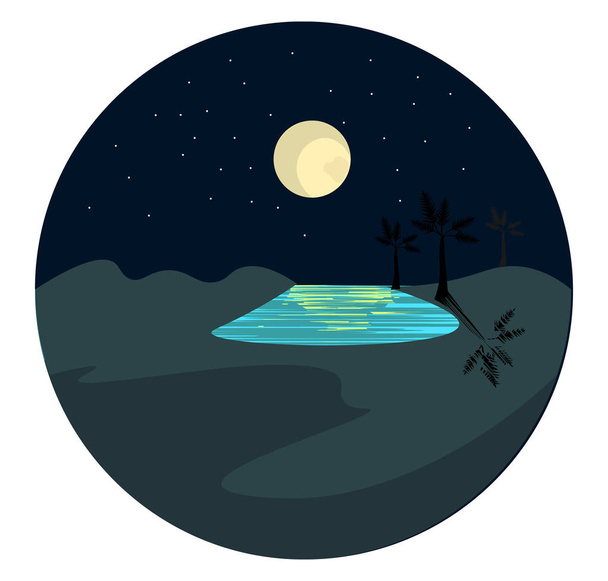 Retrato de un oasis por la noche sobre un vector de fondo oscuro o col
 - Vector, Imagen