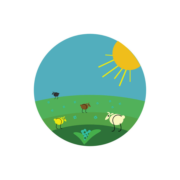 Malerei von wenigen Schafen, die im Wiesenvektor grasen oder Farbillusion - Vektor, Bild